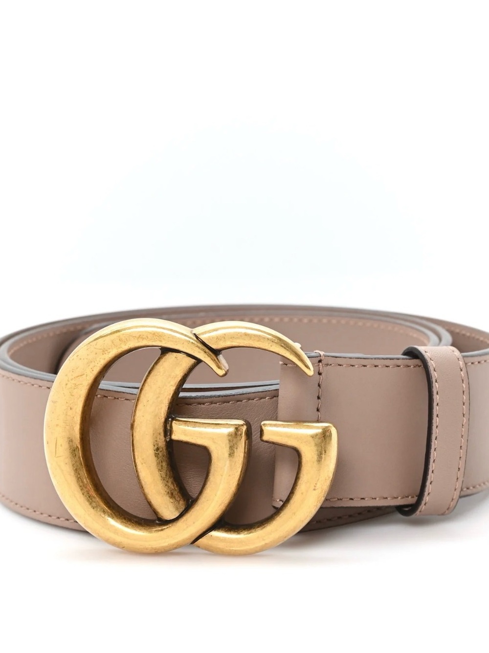 Gucci Taupe Leather Belt with Gold Double G Buckle